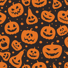 Background with creepy pumpkins. Halloween texture. Vector