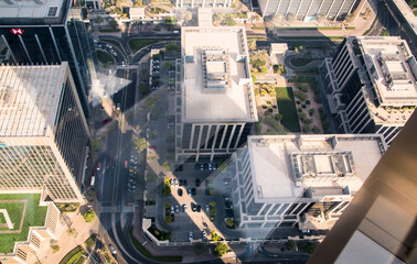 Fototapeta premium Dubai, UAE . View down to Dubai streets from the 57th floor