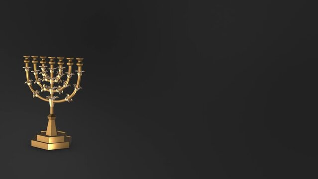 Rotating Golden Menorah with Seven Arms Candlestick Almond Blossom Tabernacle Sanctuary Presentation [45sec 30fps Looping Background]