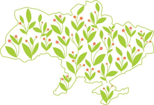 A flowered map of Ukraine with plants. vector illustration