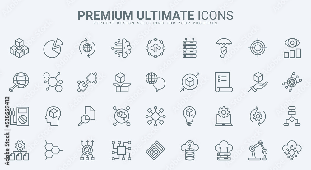 Leinwandbilder ai, machine learning and science thin line icons set vector illustration. outline intelligent machin