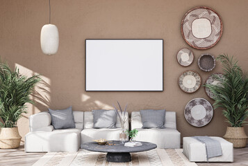 Mock up poster frame in modern interior fully furnished rooms