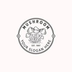 organic farm. Mushroom farm logo template, Vector illustration for icon, logo, and vintage mushroom logo.