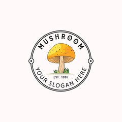 organic farm. Mushroom farm logo template, Vector illustration for icon, logo, and vintage mushroom logo.