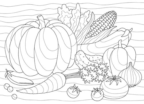 Vegetable coloring graphic black white sketch illustration vector