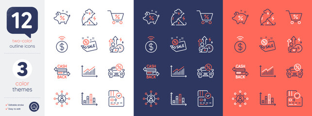 Set of Diagram graph, Card and Loan percent line icons. Include Difficult stress, Special offer, Sale icons. Contactless payment, Graph, Stress protection web elements. Car leasing. Vector