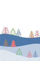 Winter landscape on transparent background. Christmas trees. PNG illustration