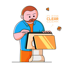 Cashier man with clear pop up illustration