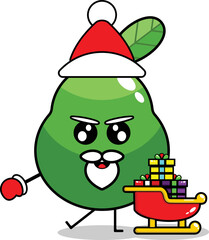 cute christmas avocado fruit mascot vector with saint clouse gift train