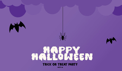 Happy Halloween banner or party invitation background with night clouds and pumpkins in paper cut style. Vector illustration.