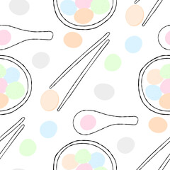 Fototapeta na wymiar Seamless pattern with glutinous rice balls illustration pastel color on white background