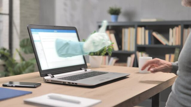 data protection internet cyber security ai assistant helps user,person clicks opens unsafe link,antivirus virtual assistant protects customer to prevent computer from malware phishing attack 