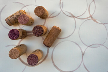 Used wine corks and red wine stains