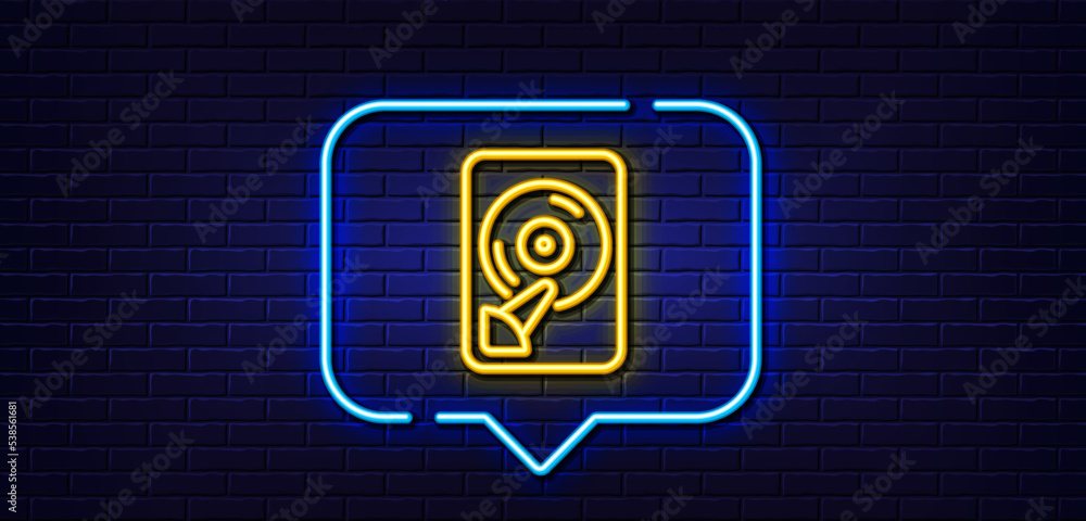 Poster neon light speech bubble. hdd line icon. computer memory component sign. data storage symbol. neon l