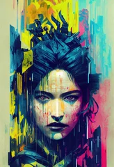 Ein Porträt eines Sci-Fi-Cyberpunk-Mädchens, das Cyberpunk-Ausrüstung trägt. High-Tech-futuristische Frau aus der Zukunft. Das Konzept des Cyberpunks. © designprojects