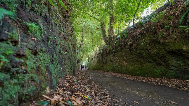Timelapse of pilgrims over Camino de Santiago spectacular section