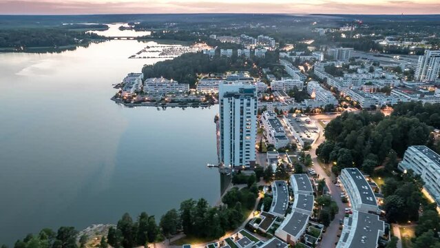 Aerial view of the Kivenlahti neighborhood of Espoo. Residential district on the Baltic seashore.