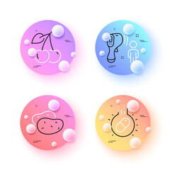 Potato, Cherry and Capsule pill minimal line icons. 3d spheres or balls buttons. Electronic thermometer icons. For web, application, printing. Fresh vegetable, Fresh fruit, Medicine drugs. Vector