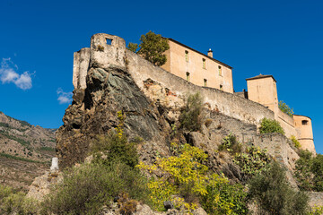 Fototapeta na wymiar Citadel built on top of a hill in Corte town, Corsica island, France