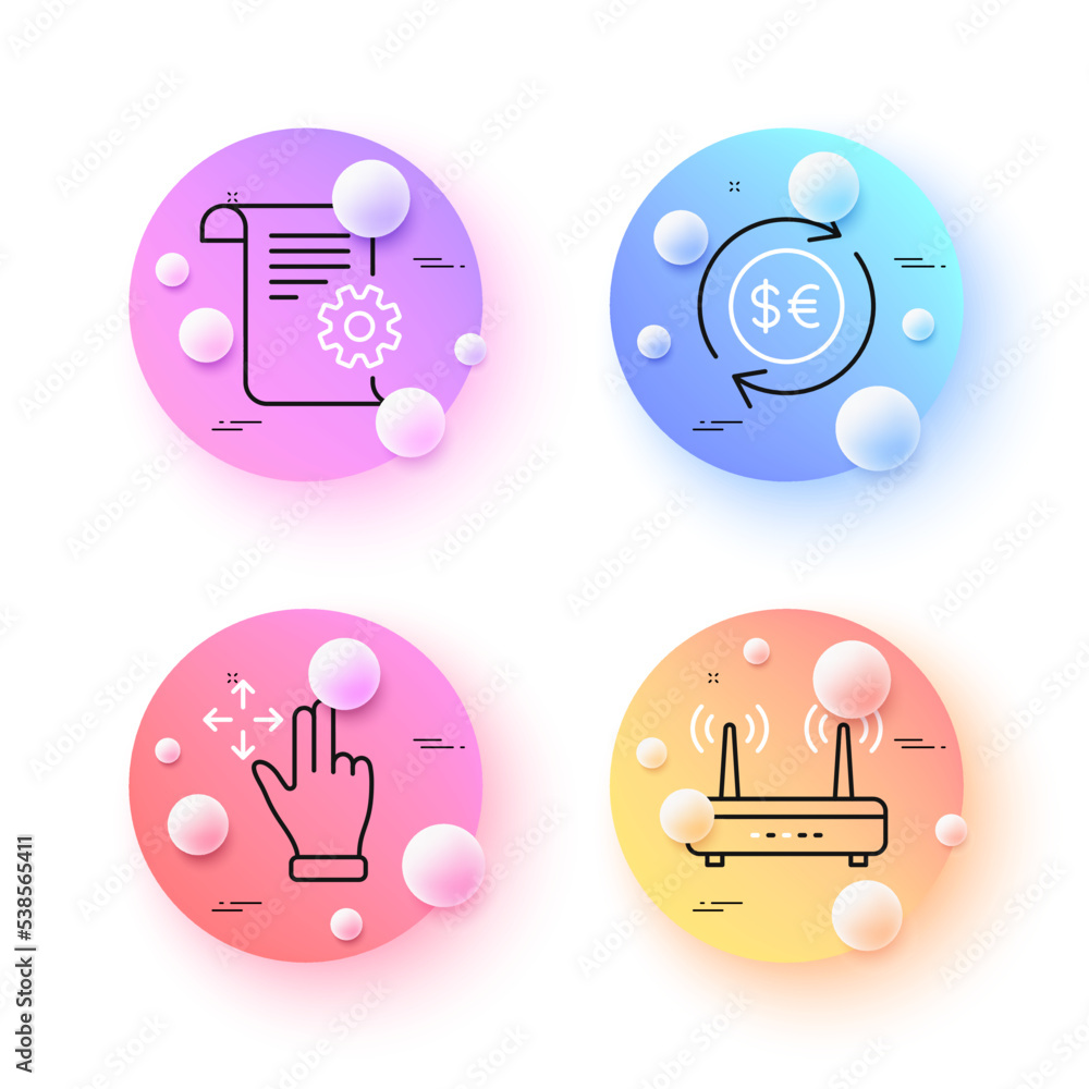 Aufkleber wifi, move gesture and technical documentation minimal line icons. 3d spheres or balls buttons. mone