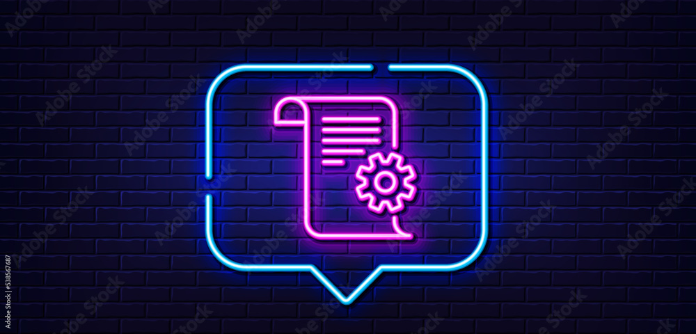 Poster neon light speech bubble. technical documentation line icon. instruction sign. neon light background
