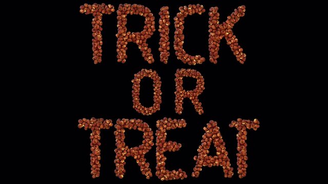 3d animated halloween lantern particle typeface forming the word Trick or treat

