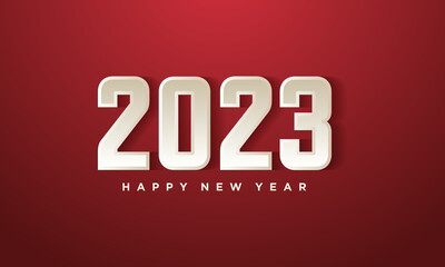 realistic 2023 with silver on red background