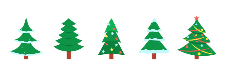 Christmas trees collection of flat illustrations