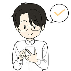 スマホをクリックする男性　カラー