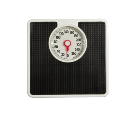Worn but dependable bathroom weight scale.