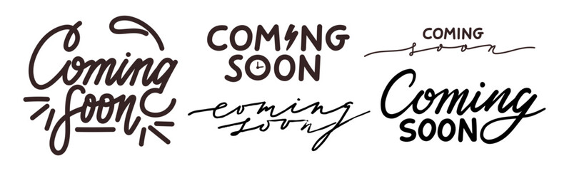 Coming soon lettering set in different styles.
