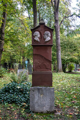 View of famous Old North Cemetery of Munich, Germany with historic gravestones.