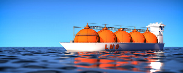 Concept gas crisis in Europe / 3d illustration of an LNG tanker
