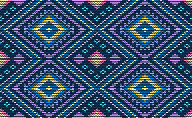 Vector cross stitch geometric background, Knitted ethnic pattern, Embroidery abstract Navajo style, Full color pattern geometry horizontal, Design for textile, fabric, cloth, print, wall art
