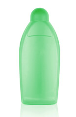 empty plastic green bottle on a white background