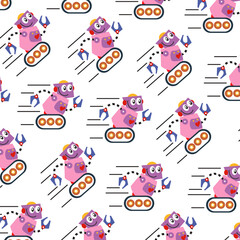 Seamless pattern with various cute robots perfect for wrapping paper