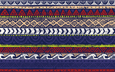 Tribal Ethnic Homemade Ornament Background, Hawaiian Style Tapa Tribal Fabric Abstract Patchwork Vintage Vector Pattern