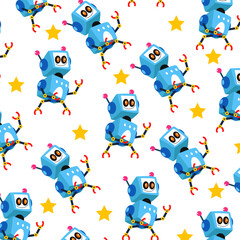 Seamless pattern with various cute robots perfect for wrapping paper