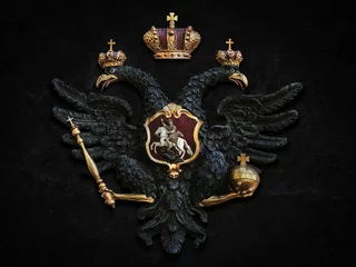 Poster Russian double-headed eagle on a dark vintage background © plus69