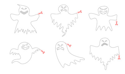 Halloween, angry ghosts, to color and cut out, white silhouettes to fill with colors or simply cut out and hang at home or in the classroom, for the Halloween party.