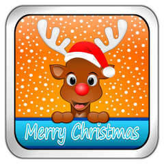 Reindeer wishing Merry Christmas Button - 3D illustration
