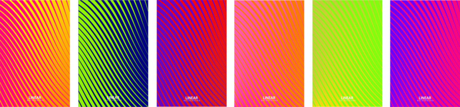 Set of modern and colourful covers. Abstract geometric backgrounds, contrasting saturated colours, fluorescent patterns.