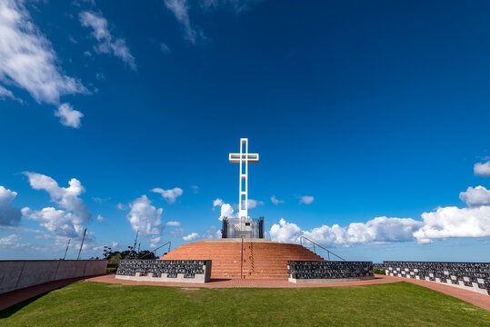 San Diego, California, USA - January 2018: White cross at Mt. Soledad National Veterans Memorial at daytime.