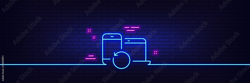 Poster neon light glow effect. recovery devices line icon. backup data sign. restore information symbol. 3d