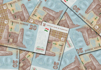 Paper money from Tajikistan. Tajikistani somoni. Close up banknotes from Tajikistan