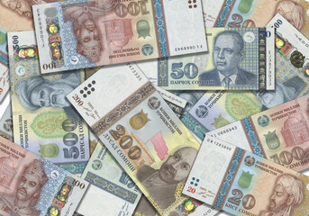 Fototapeta na wymiar Paper money from Tajikistan. Tajikistani somoni. Close up banknotes from Tajikistan