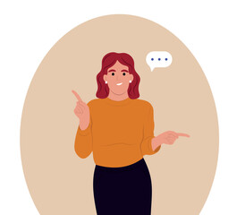 Make choice, decision concept. A young woman makes a choice, thinks, analyzing two options. Doubting, deciding, setting priorities. Flat vector illustration