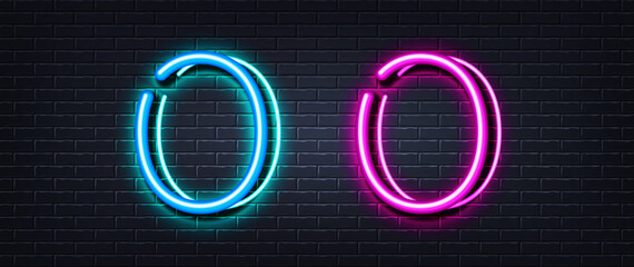 Initial letter O icon. Neon light line effect. Line typography character sign. Large first font letter. Glowing neon light element. Letter O glow 3d line. Brick wall banner. Vector - obrazy, fototapety, plakaty