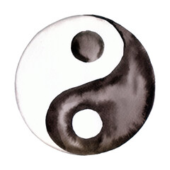 Watercolor Yin Yang Symbol - Black and White - obrazy, fototapety, plakaty