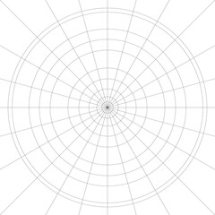 Polar grid with 10 concentric circles, 24 radial dividers, 15 degrees steps. Mandala template. Isolated png illustration, transparent background. Asset for pattern, overlay, montage. Design concept.	